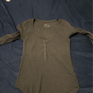 Aerie Ribbed Black Long Sleeve Top